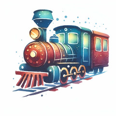 Watercolor locomotive train logo isolated on white background