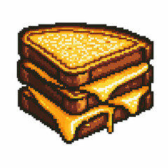 A pixelated video game art design of a triple stack grilled cheese sandwich against a white background