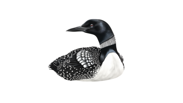 Loon Black And White Waterbird Graceful Northern Ontario.   PNG Clipart for Artful Design of Canadian Water bird in Ontario Parks.