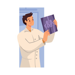 Man Doctor Character as Professional Hospital Worker with X-ray Vector Illustration