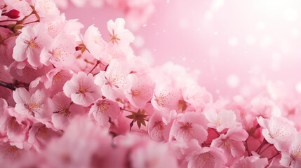 Fototapeta premium Close up pink sakura flower bloom in spring season, Vintage sweet cherry blossom soft tone texture background, generative ai