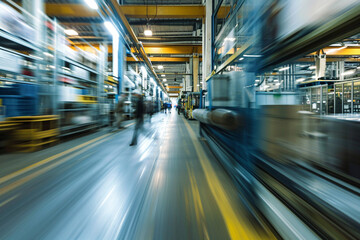 Blurry industrial work place background, motion blur industry concept