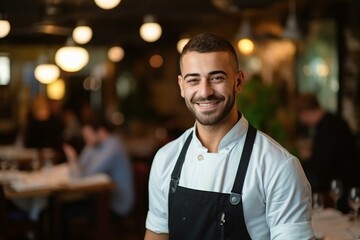 Fototapeta premium Friendly Chef in Bustling Restaurant Atmosphere