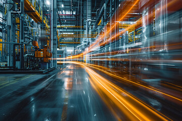 Blurry industrial work place background, motion blur industry concept