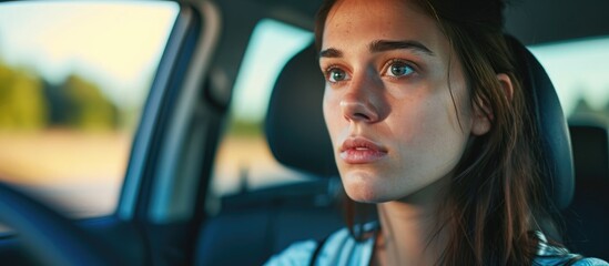 Anxious female motorist in vehicle