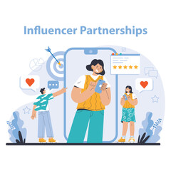 Reputation management. Building relationship with targeted audience. Customer satisfaction, experience, and engagement with a brand. Public relations strategy. Flat vector illustration