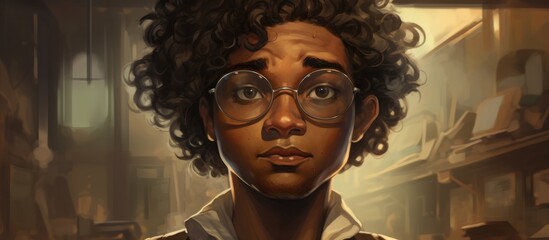 African optician with curly hair holding glasses, looking skeptical and surprised.