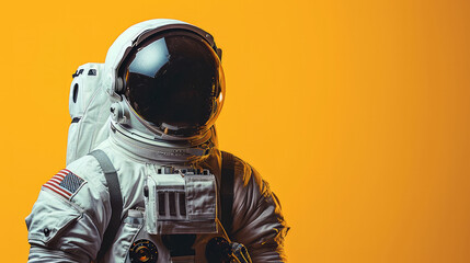 Astronaut portrait on yellow background. Generative AI.
