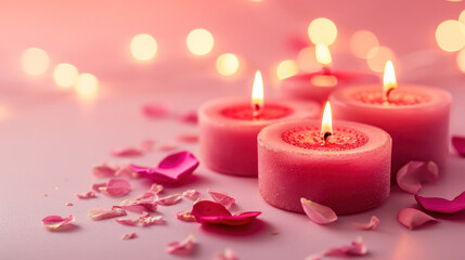 Valentine themed candles, valentine's day banner, celebration, romantic, copy space 