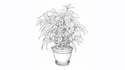 bamboo plant pot, coloring book, black and white