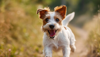 Happy Jack Russell Terrier Dog Running and Jumping in Playful Joy 