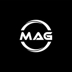 MAG letter logo design with black background in illustrator, cube logo, vector logo, modern alphabet font overlap style. calligraphy designs for logo, Poster, Invitation, etc.