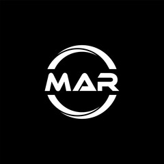 MAR letter logo design with black background in illustrator, cube logo, vector logo, modern alphabet font overlap style. calligraphy designs for logo, Poster, Invitation, etc.