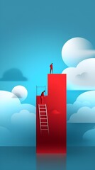 Obraz premium Surrealist Wallpaper in Solid Colors, Graphic Design Style, Featuring Red and Sky Blue