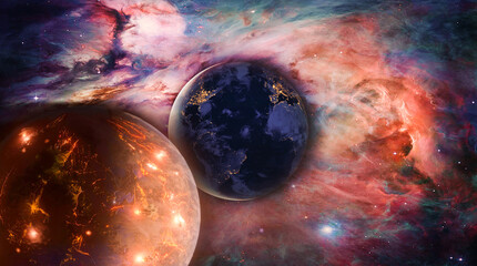 Landscape of Planet, Earth and milky way view from space. (Elements of this image furnished by NASA)