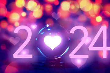 2024 valentine day Love and Hope Concept Through Crystal Ball : A crystal ball projects a heart...