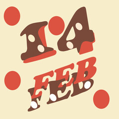 Retro vintage text February 14. Trend color, 3d text,vector.