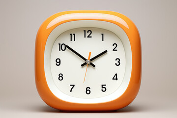 Orange clock, alarm clock close-up