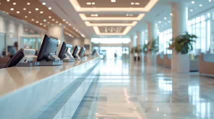 Modern bank interior. Generative AI.