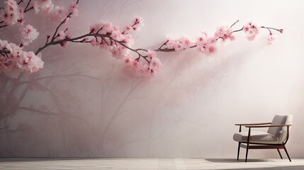 Naklejka na ściany i meble the beauty of full bloom cherry blossoms in Japan during springtime, in a minimalist modern style, to convey the tranquility and elegance of the iconic cherry blossoms.
