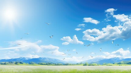 Fototapeta premium floral blue spring background illustration vibrant fresh, sky blossom, season flowers floral blue spring background