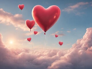 Fototapeta premium Valentine celebrations, Valentine Ballons, February festival, heart-shaped valentine ballons festival on blue sky