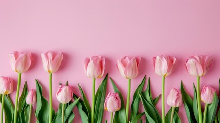 Pink Tulips Arranged Beautifully on a Blush Pink Background