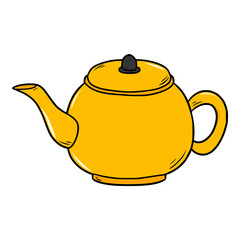 golden kettle illustration hand drawn colored vector drawing