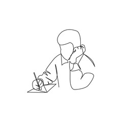 Student drawn in line art style