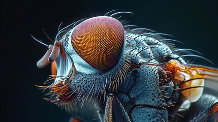 Close Up of Fly Insect on Black Background