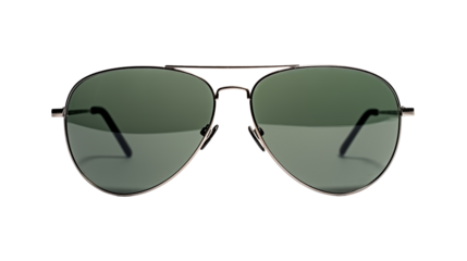 black wire frame aviator sunglasses with smokey green lenses, fashion sunglasses, mens or womens hipster sunglasses isolated on a transparent background, front view, unisex, summer fashion