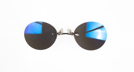 blue sunglasses pince-nez isolated on white background - obrazy, fototapety, plakaty