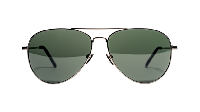 black wire frame aviator sunglasses with smokey green lenses, fashion sunglasses, mens or womens hipster sunglasses isolated on a transparent background, front view, unisex, summer fashion