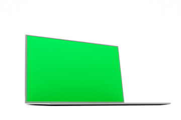 Modern laptop with a green screen on a white background for mock-ups