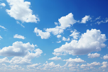 beautiful blue sky with sun and white cumulus clouds aerial view for abstract background