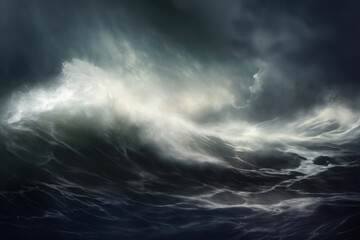 sea storm, dark dramatic stormy sky with cumulus clouds over waves for abstract background - obrazy, fototapety, plakaty