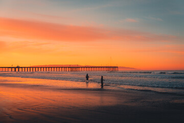 Beach Pier Fishing Sunset - 710025256