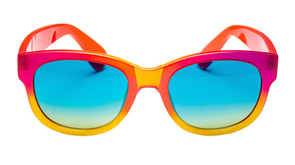 rainbow shade gradient sunglasses, fashion sunglasses with colorful frames isolated on a transparent background, front view, beach day summer fun