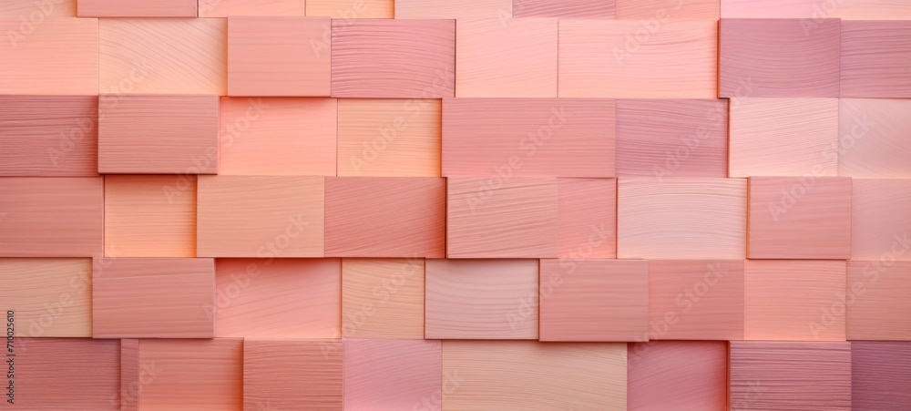 Poster abstract geometric peach fuzz colors, apricot colored 3d wooden square cubes texture wall background