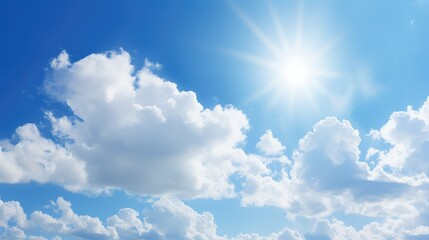 Naklejka na ściany i meble sunny sunlight sky background illustration bright clear, blue clouds, warm golden sunny sunlight sky background
