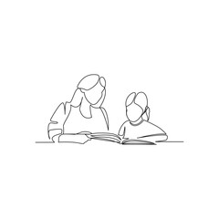 Morher and her daughter reading book