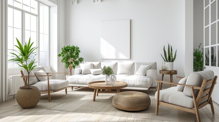 Fototapeta premium Ethereal Serenity, A Haven of White Elegance in a Dreamy Living Room Oasis
