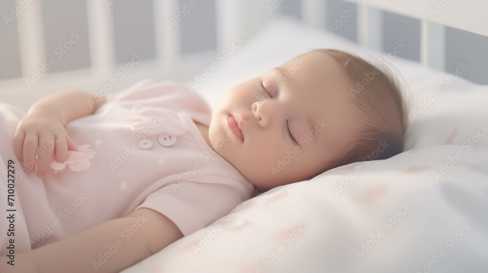 Wall mural newborn baby sleeping in bed.