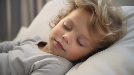 Caucasian child sleeping in the bedroom.