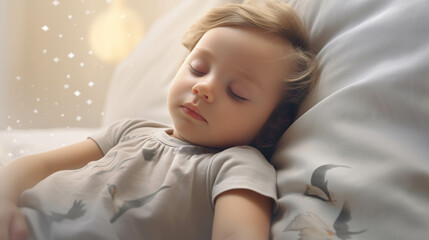 Caucasian child sleeping in the bedroom.