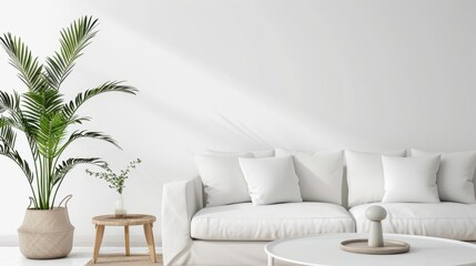 Serenity Unveiled, A Whimsical Haven of White Furnishings and an Enchanting Potted Plant
