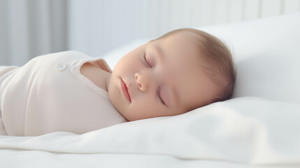 newborn baby sleeping in bed.