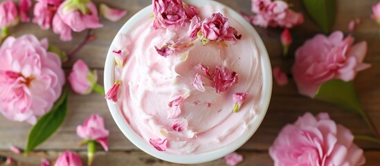 Fototapeta na wymiar pink flower body cream