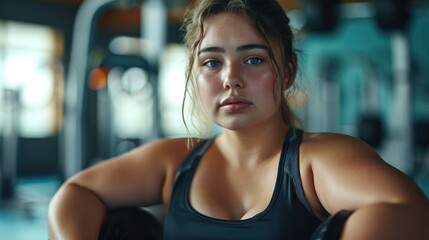 Fototapeta na wymiar A very fat girl in gym. Generative AI.