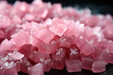Close-up of pink culinary salt crystals, showcasing their natural beauty and texture